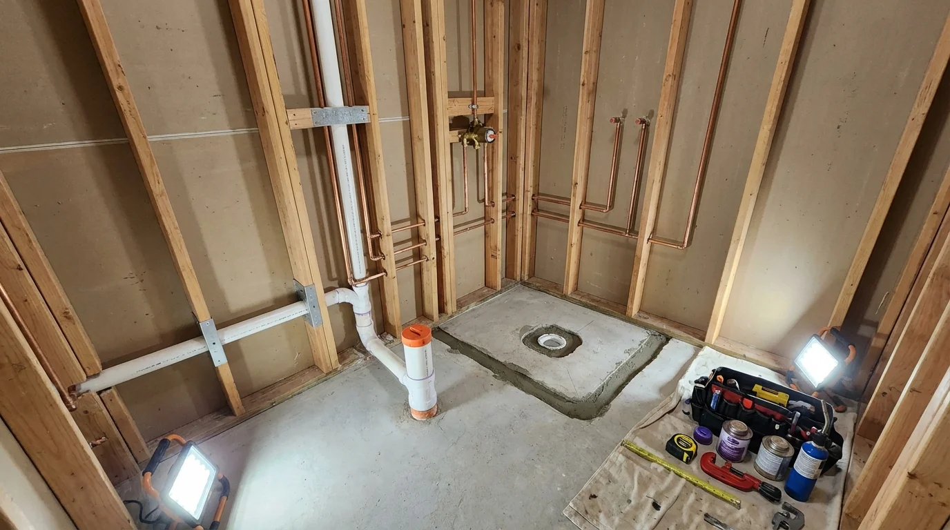 Bathroom rough-in plumbing during remodel by Johns Plumbing LLC in Pocatello