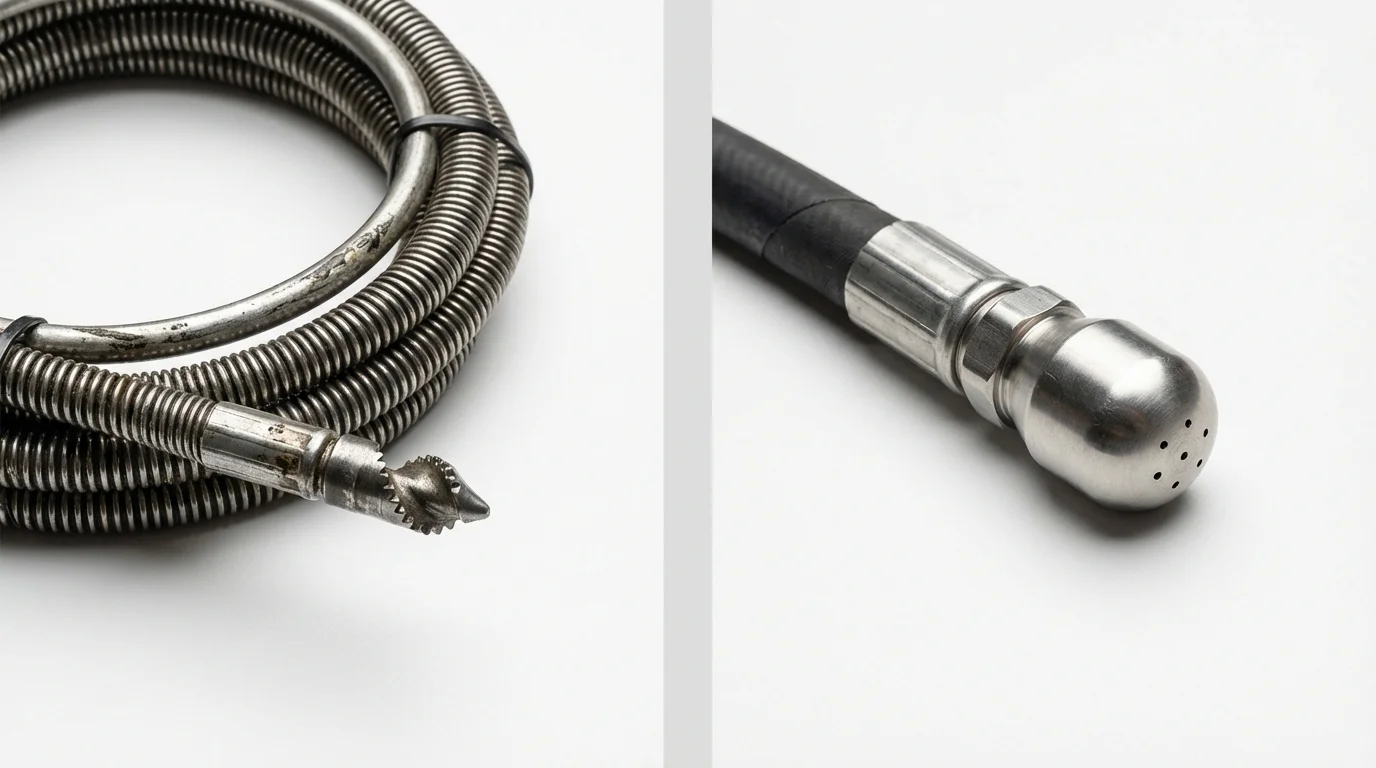 Drain snake cable and hydro jetting nozzle used for drain cleaning in Pocatello, ID