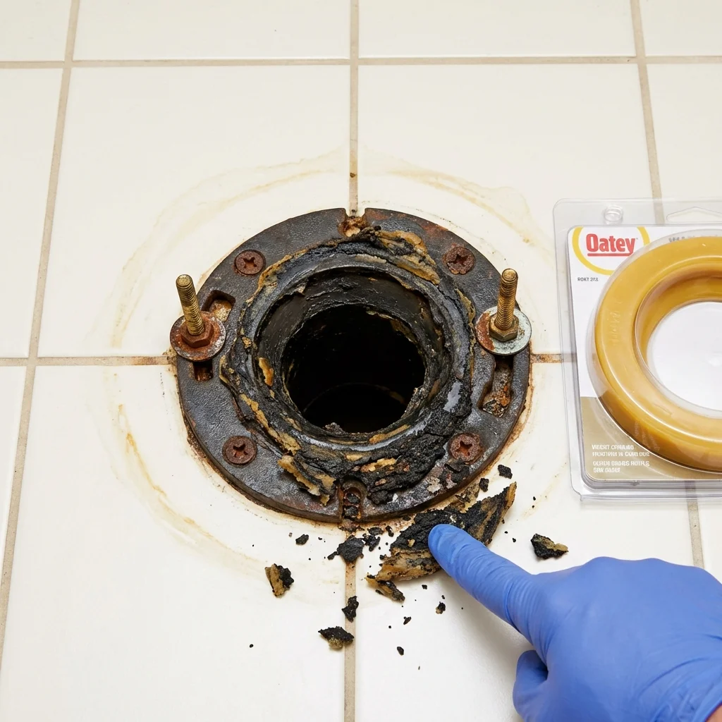 Failed wax ring showing water seepage at the base of a toilet in a Pocatello, ID home