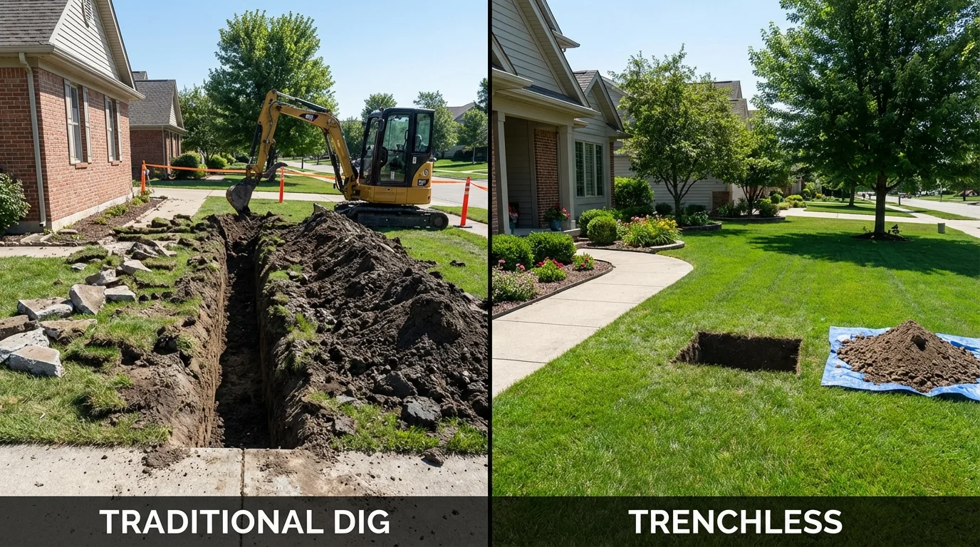 Trenchless sewer repair with minimal yard damage versus traditional excavation in Pocatello, ID